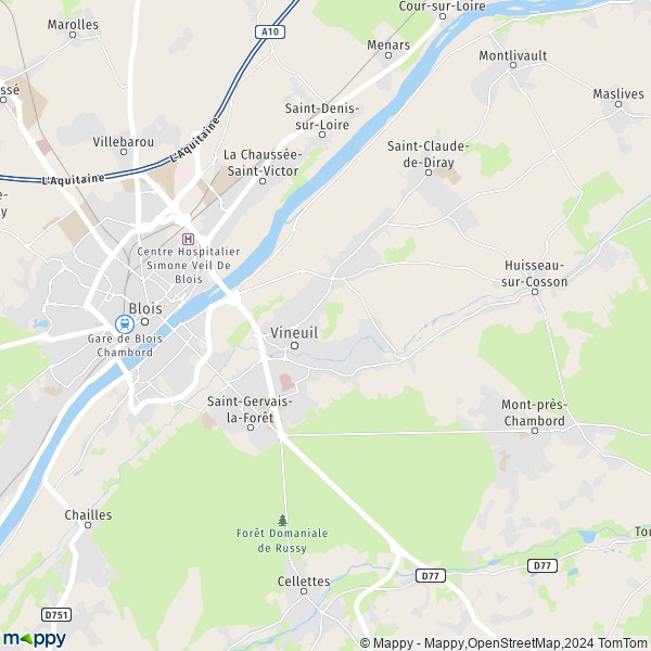 De kaart voor de stad Vineuil 41350