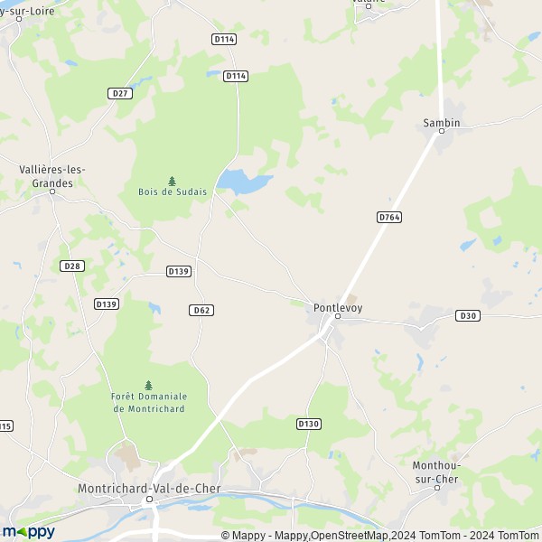 De kaart voor de stad Pontlevoy 41400