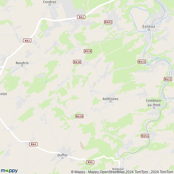 De kaart voor de stad 4160-4163 Anthisnes