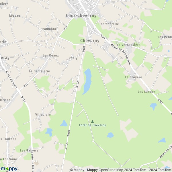De kaart voor de stad Cheverny 41700