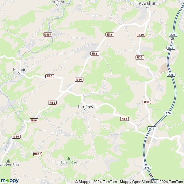De kaart voor de stad 4190 Ferrières
