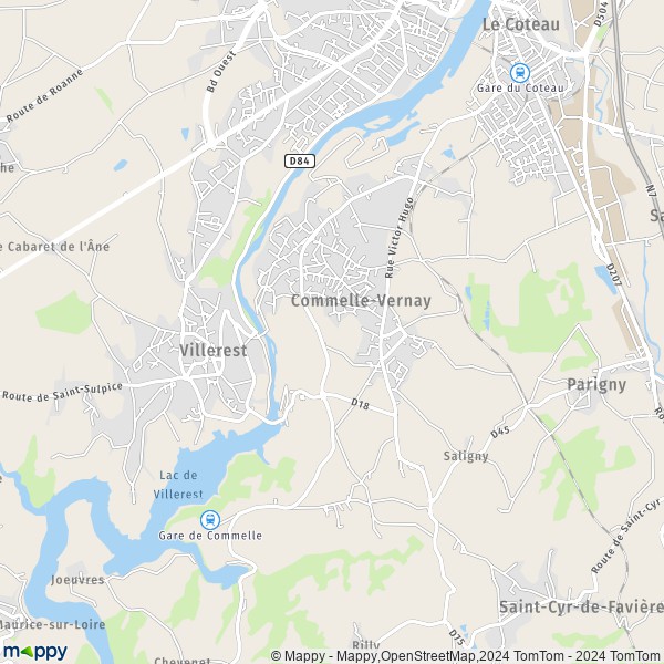 De kaart voor de stad Commelle-Vernay 42120