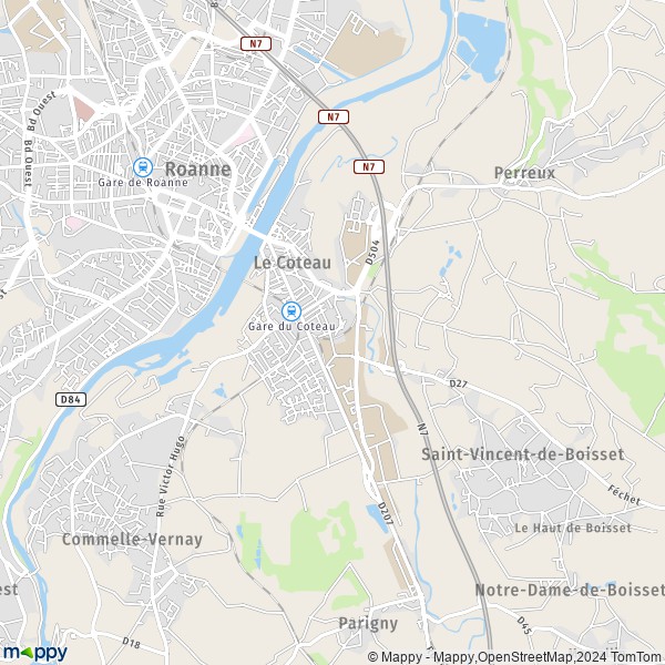 De kaart voor de stad Le Coteau 42120