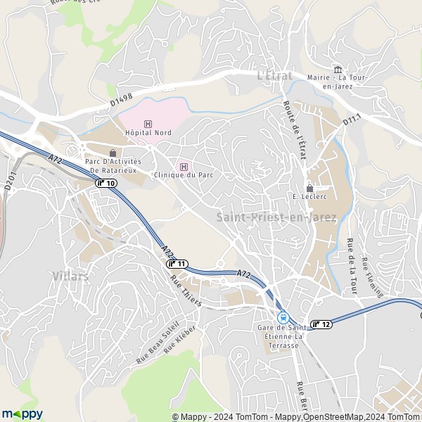 De kaart voor de stad Saint-Priest-en-Jarez 42270