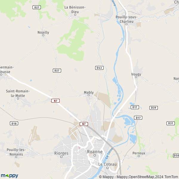 De kaart voor de stad Mably 42300