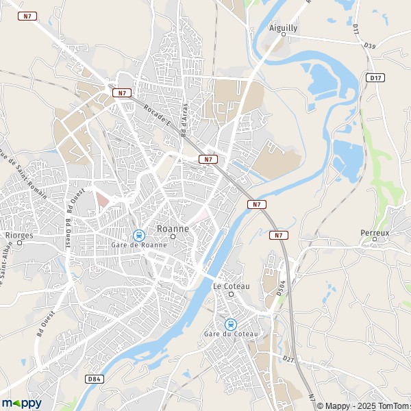 De kaart voor de stad Roanne 42300