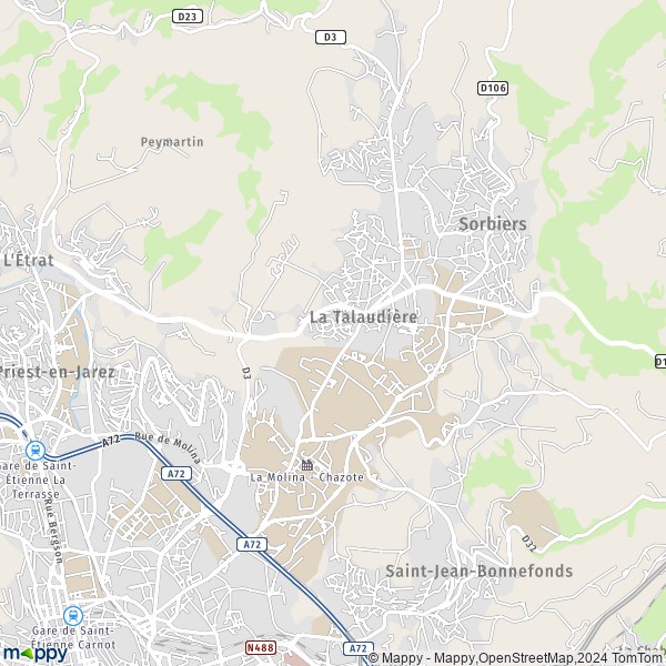 De kaart voor de stad La Talaudière 42350
