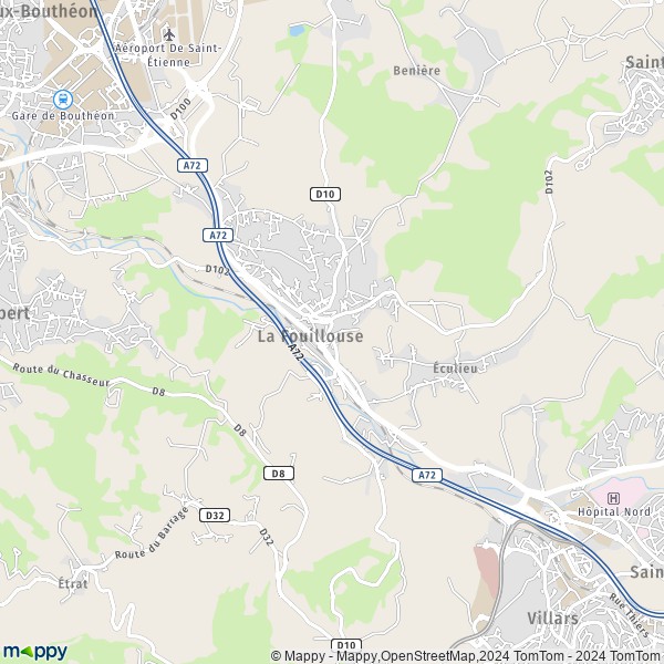 De kaart voor de stad La Fouillouse 42480