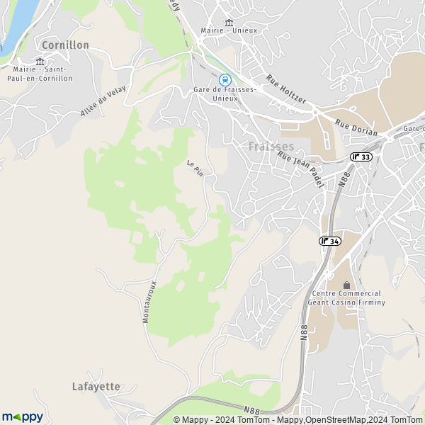 De kaart voor de stad Fraisses 42490