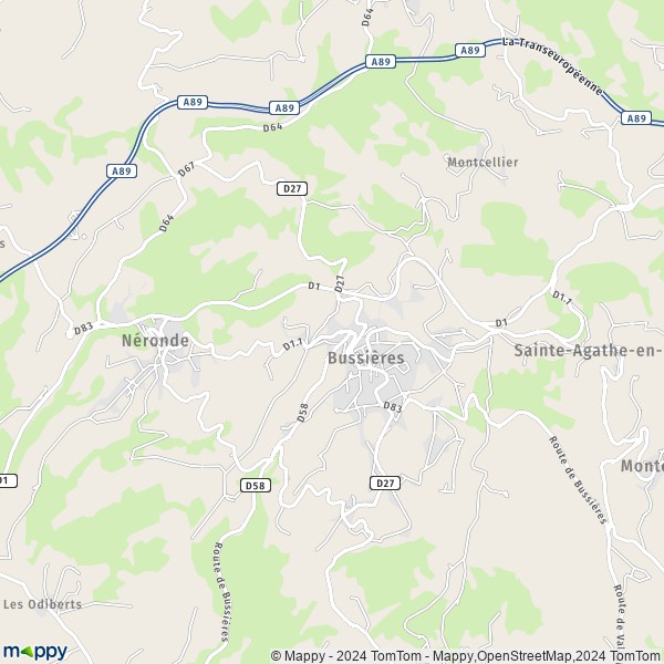 De kaart voor de stad Bussières 42510