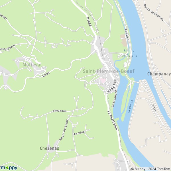 De kaart voor de stad Saint-Pierre-de-Boeuf 42520