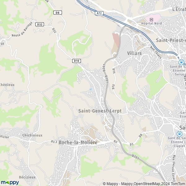 De kaart voor de stad Saint-Genest-Lerpt 42530