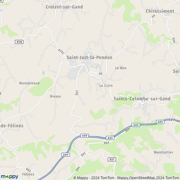 De kaart voor de stad Saint-Just-la-Pendue 42540