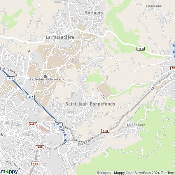 De kaart voor de stad Saint-Jean-Bonnefonds 42650