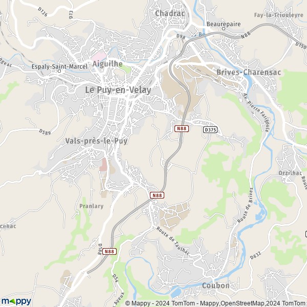 De kaart voor de stad Le Puy-en-Velay 43000