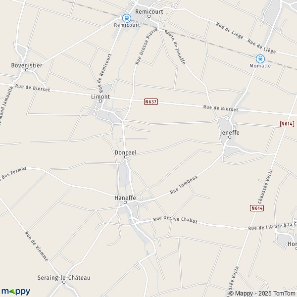 De kaart voor de stad 4317-4357 Donceel