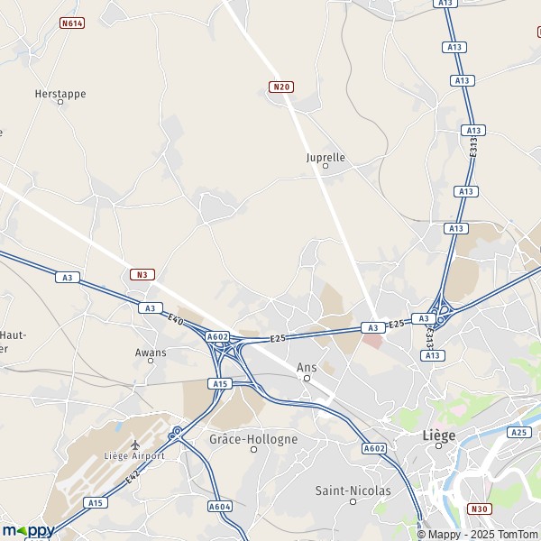 De kaart voor de stad 4340-4432 Ans
