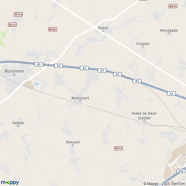 De kaart voor de stad 4347-4367 Remicourt