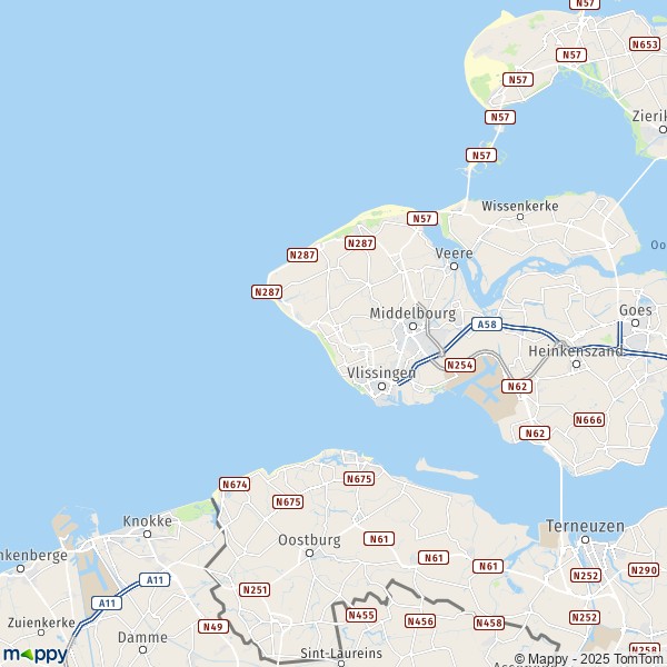 De kaart voor de stad Vlissingen 4381-4389