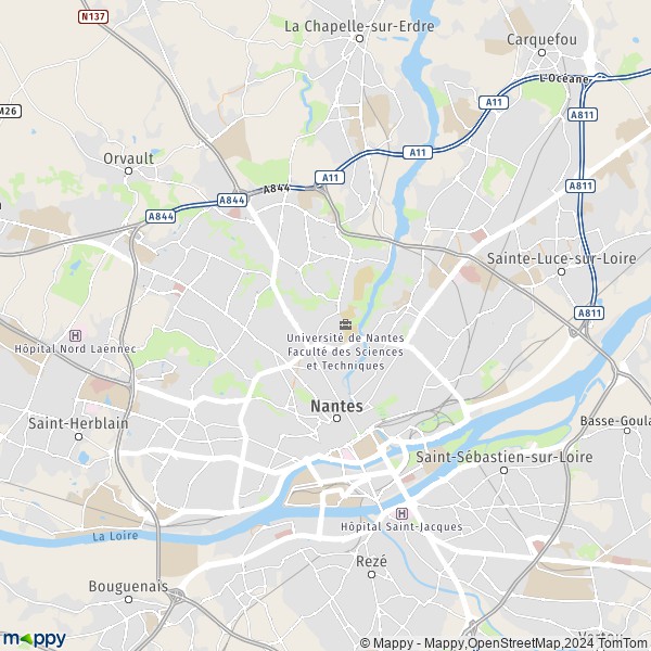 De kaart voor de stad Nantes 44000-44300