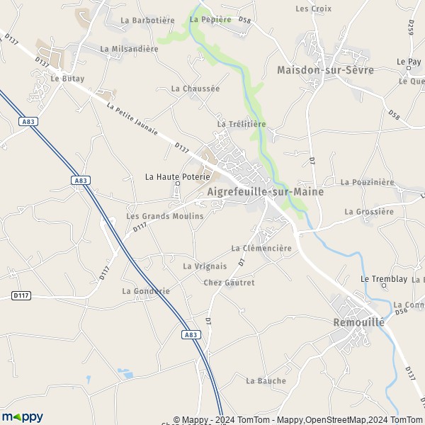 De kaart voor de stad Aigrefeuille-sur-Maine 44140