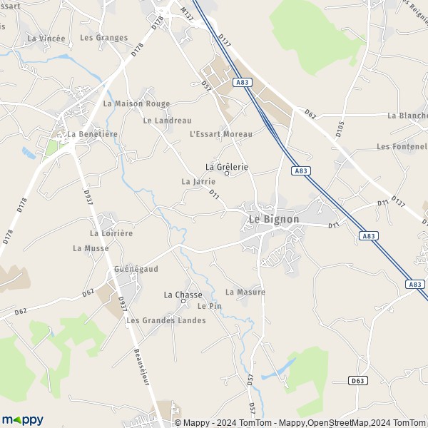 De kaart voor de stad Le Bignon 44140