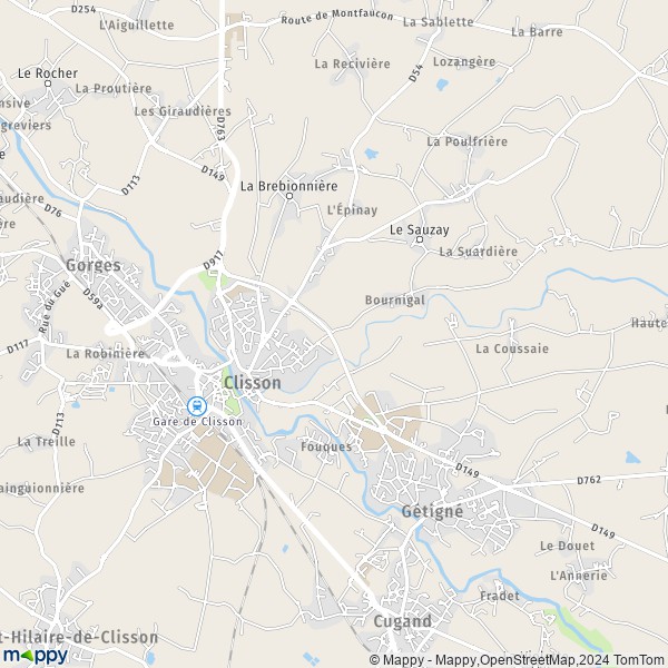 De kaart voor de stad Clisson 44190