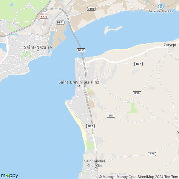 De kaart voor de stad Saint-Brevin-les-Pins 44250