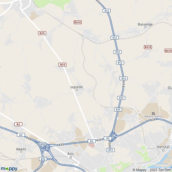 De kaart voor de stad 4432-4458 Juprelle
