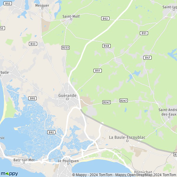 De kaart voor de stad Guérande 44350