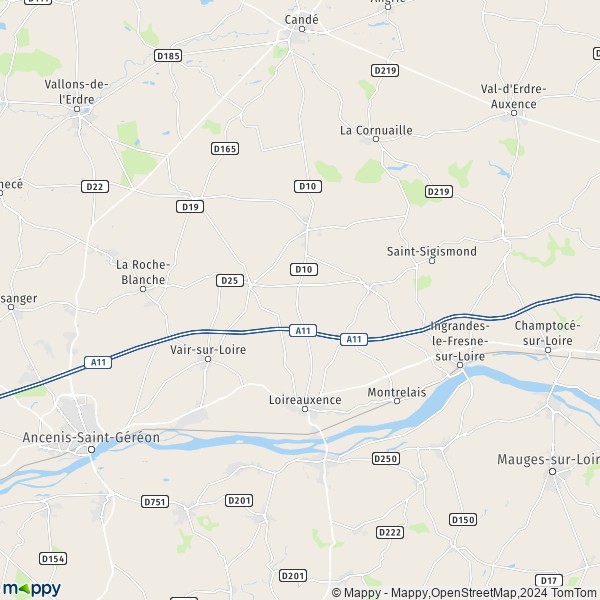 De kaart voor de stad Loireauxence 44370