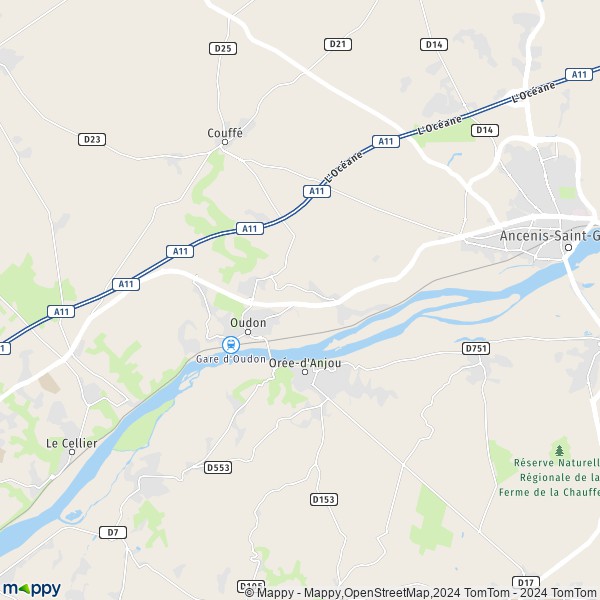 De kaart voor de stad Oudon 44521