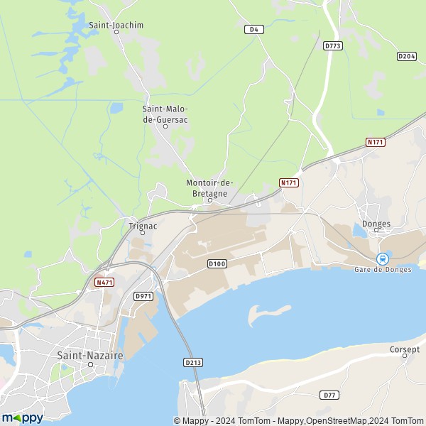 De kaart voor de stad Montoir-de-Bretagne 44550