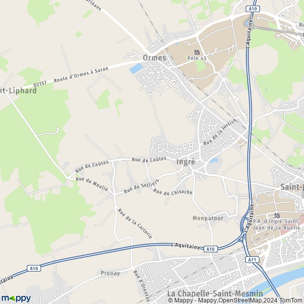 De kaart voor de stad Ingré 45140