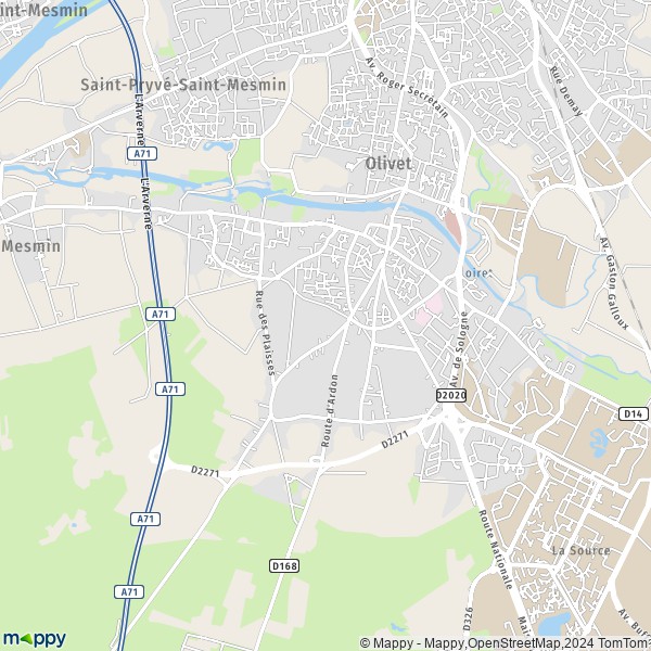 De kaart voor de stad Olivet 45160