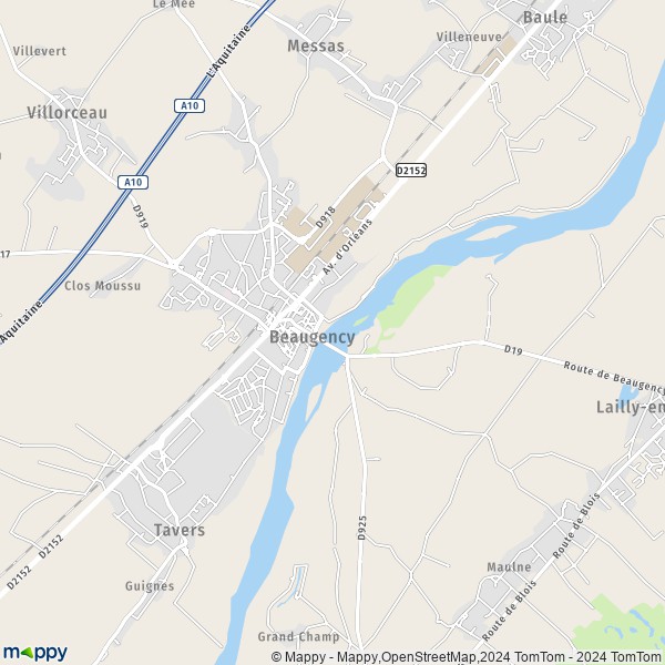 De kaart voor de stad Beaugency 45190
