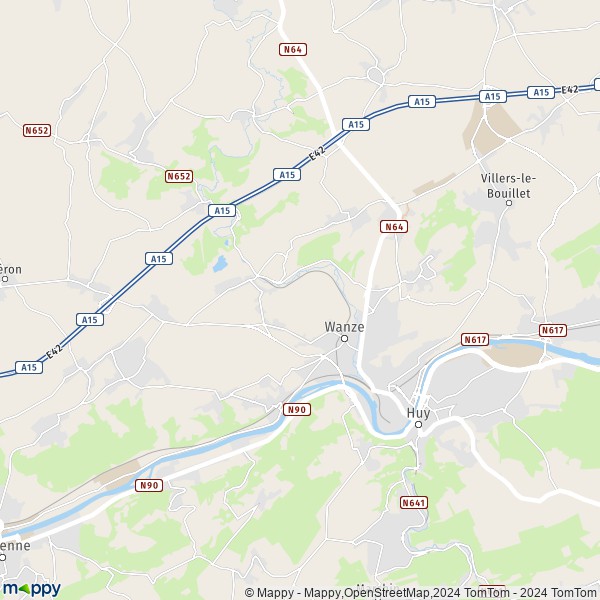 De kaart voor de stad 4520 Wanze