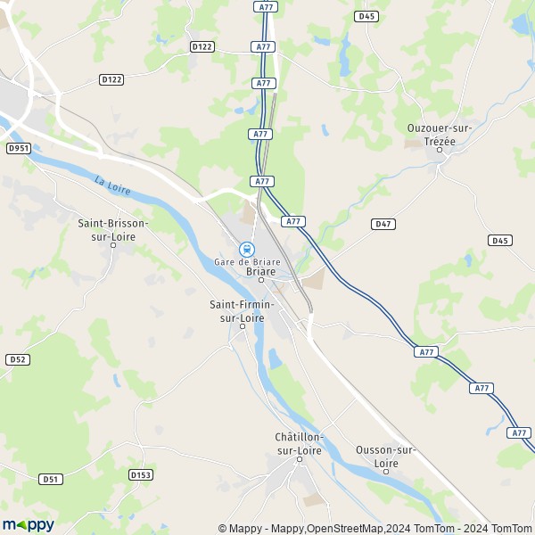 De kaart voor de stad Briare 45250