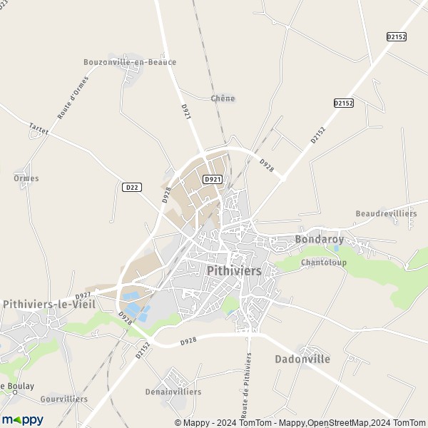 De kaart voor de stad Pithiviers 45300