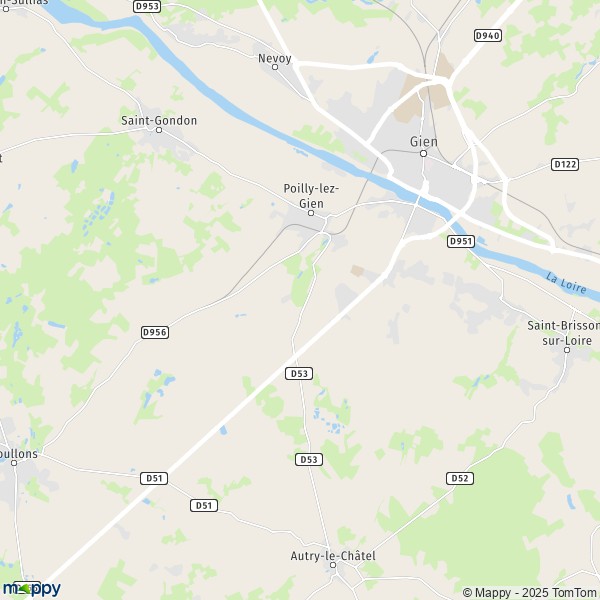 De kaart voor de stad Poilly-lez-Gien 45500