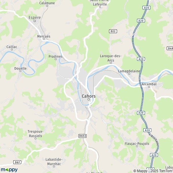 De kaart voor de stad Cahors 46000