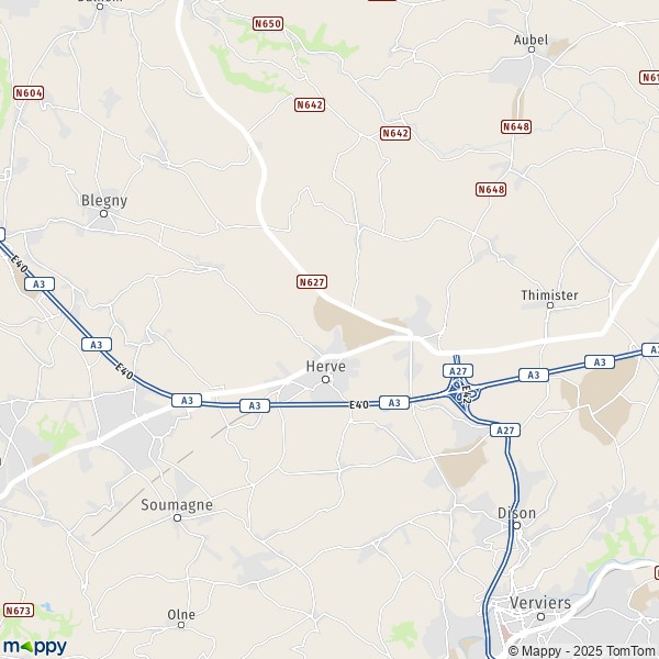De kaart voor de stad 4608-4880 Herve