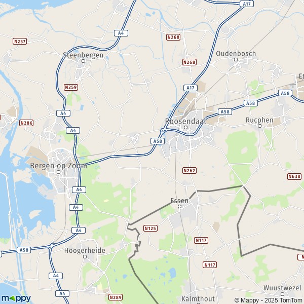 De kaart voor de stad Roosendaal 4614-4756