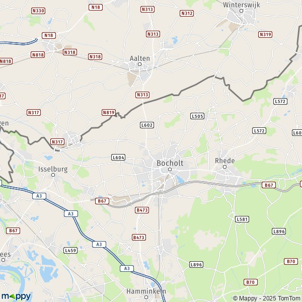 De kaart voor de stad 46395-46414 Bocholt