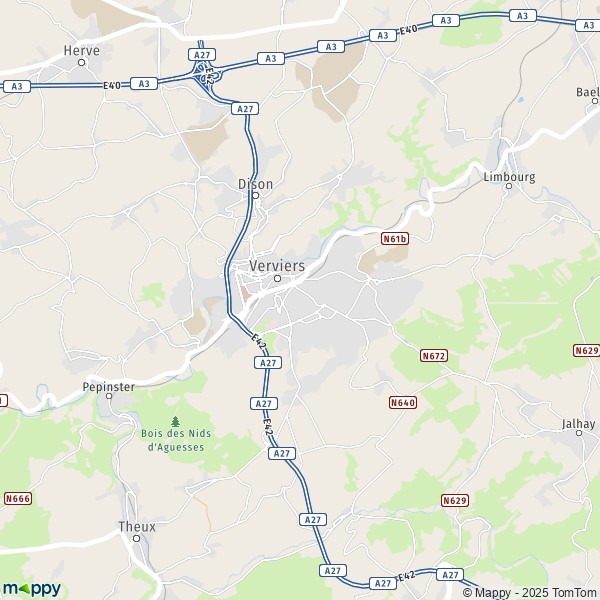 De kaart voor de stad 4650-4860 Verviers