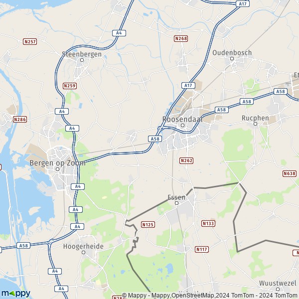 De kaart voor de stad Roosendaal 4701-4727