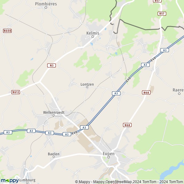De kaart voor de stad 4710-4711 Lontzen