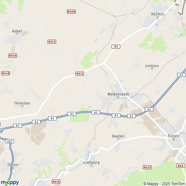 De kaart voor de stad 4710-4841 Welkenraedt