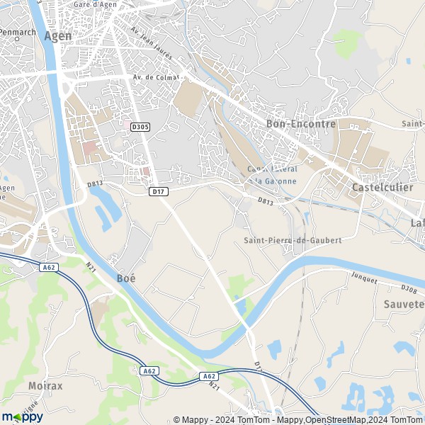 De kaart voor de stad Boé 47550