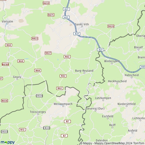 De kaart voor de stad 4790 Burg-Reuland
